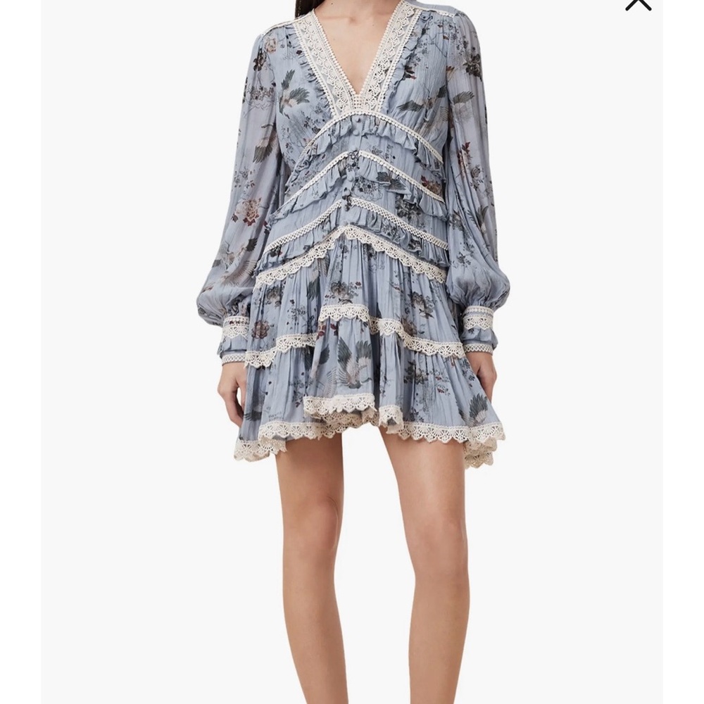 NWT All Saints Blue Floral Long Sleeve Dress